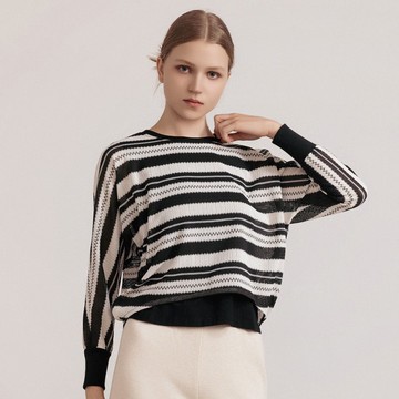 【MEDUSA】鏤空假兩件條紋針織感落肩上衣(M-XL) | 女休閒上衣