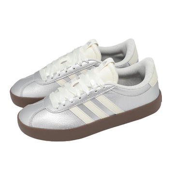 休閒鞋 VL Court 3.0 女鞋 銀 白 皮革 復古 愛迪達 JQ7315