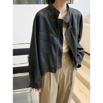 寬松復古皮衣女短款2025年新款春秋韓版機車港風休閑PU外套皮夾克