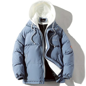 冬季男士棉衣寬松港風連帽假兩件棉服外套2021冬裝保暖加厚衣服