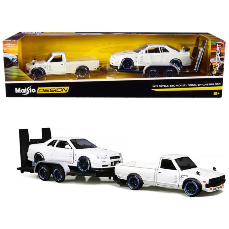 ミニカー 1/24 maisto 1973 ダットサン トラック 白色+ スカイライン GTR 白 牽引トレーラー付き Datsun 620  Pickup 予約商品 | LINEショッピング