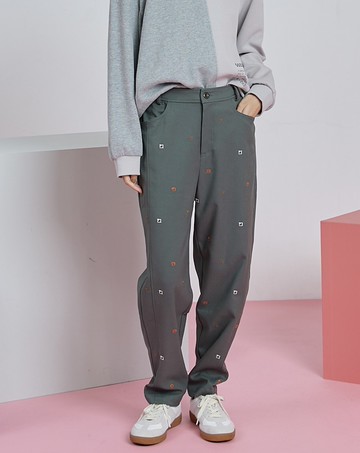 gozo幾何繡花後鬆緊窄管褲(兩色)