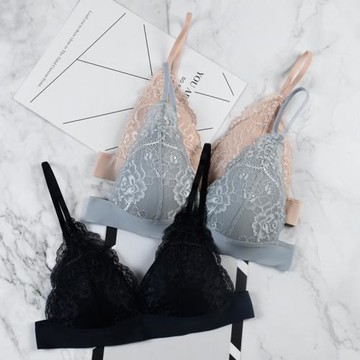 法式女士蕾絲邊三角杯無痕薄款文胸罩無鋼圈大胸顯小性感內衣