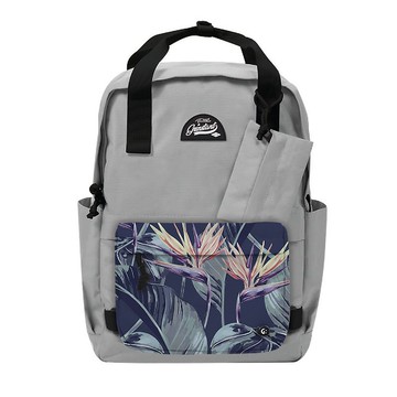 Grinstant混搭可拆組式15.6吋後背包 - 黑白系列 (灰色配橙花)