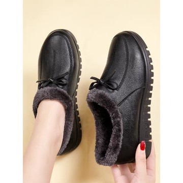 媽媽鞋棉鞋冬季軟底舒適皮鞋女中老年保暖鞋防滑平底加絨老年鞋女