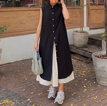 黑色無袖連身裙