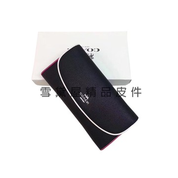 coach 長夾國際正版保證防水防刮皮革二折暗釦型主袋大方不摺鈔品證購證盒塵套提袋