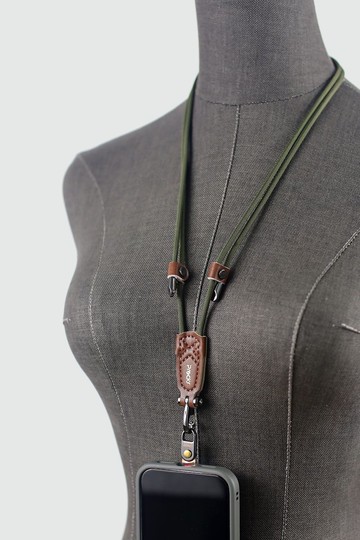 快扣手機繩/手機掛繩/證件帶/Prockr/手機背繩/咖啡革(素色繩-1)