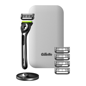 Gillettelabs 極光系列刮鬍刀組 極光淨澈條刮除表層皮 奈米級5層漸進式刀片一刮即淨 360°零死角旋轉刀頭  刀架 + 5個刀頭 + 刀座 + 旅行盒  1組