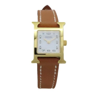 HERMES 愛馬仕 白色錶盤 棕色皮帶 不鏽鋼 Heure H 腕錶 HH1.101 【二手名牌BRAND OFF】