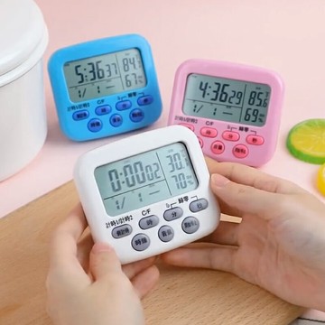 多功能24小時計時器 2組正倒數設定 溫度溼度計時鐘鬧鐘 電子計時器 廚房定時 烘焙倒計時【BF0110】《約翰家庭百貨