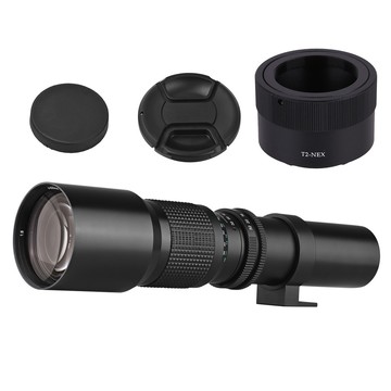 長焦鏡頭 500mm 超長焦鏡頭手動變焦 F8.0-F32 光圈,帶 T 卡口到 NEX E 卡口轉接環更換,用於 A9