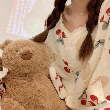 櫻桃小熊睡衣女春秋冬季長袖純棉2022年新款夏天家居服套裝可外穿
