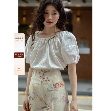 覓定泡泡袖襯衫女夏新款設計感小眾洋氣襯衣氣質小衫寬松法式上衣