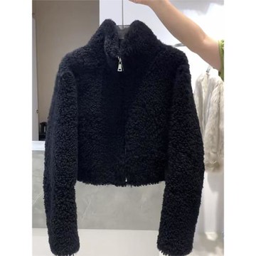 韓版休閑加厚羊羔毛短款外套女秋冬洋氣時尚寬松百搭立領夾克上衣