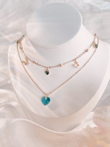 蝴蝶與心雙層頸鏈