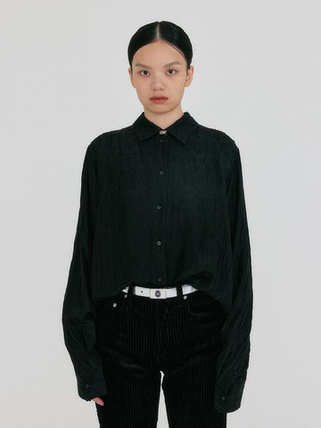Silk Oversized Classic Brooch Shirt [Black]