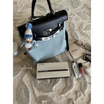 IAC原創自制牛仔拼皮kelly鎖扣雙肩包休閑通勤單肩手提可斜挎背包