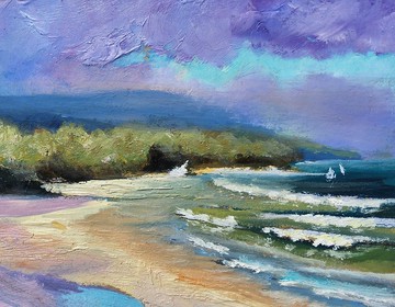 雷耶斯角海岸懸崖和海浪原創油畫 加州