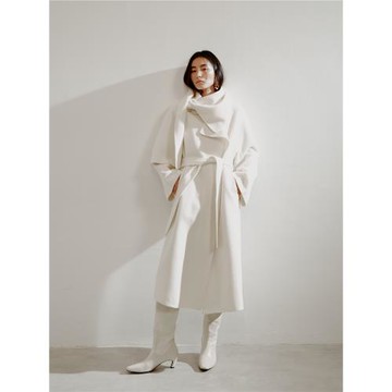 【楊冪同款】RUTHESE 白色羊羔毛高支雙面尼圍巾式設計感系帶大衣