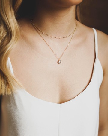 淡水珍珠閃爍衛星項鍊 - 16K注金 - 歐美項鏈 - 金色項鏈