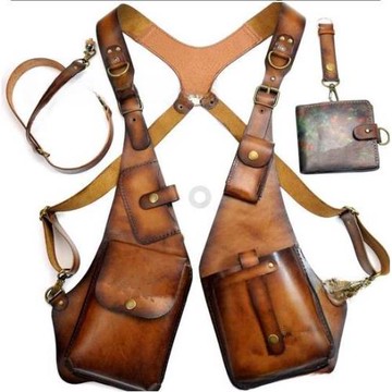 歐美復古皮革背帶腋下挎包男女士戶外方包手機包underarm satchel