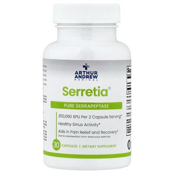 Arthur Andrew Medical, Serretia®，全舍雷肽酶，30 粒膠囊（每粒膠囊 125,000 SPU）