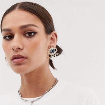 秋冬新款歐美惡魔之眼耳環閃電星星吊墜耳釘水鉆潮流街拍耳飾