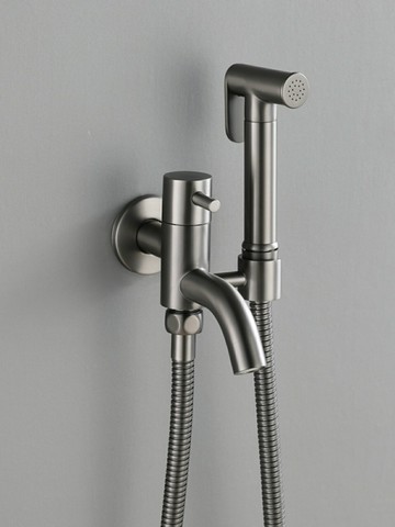 全銅槍灰色陽臺衛生間拖把池水龍頭馬桶噴槍增壓沖洗器入墻式家用