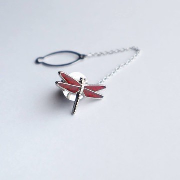 蜻蜓 【Red】 景泰藍領帶夾 翻領別針 胸針 銅胎景泰藍