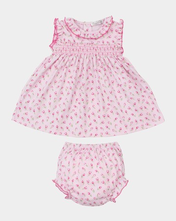 Girl's Tulip Blossoms Dress & Bloomers Set, Size 3M-24M