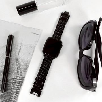 Apple Watch 全系列通用錶帶 蘋果手錶替用錶帶 立體心字 折疊扣不鏽鋼錶帶 黑色 ＃858-150-BK