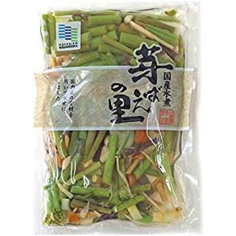 山菜ミックス 80g (みず・わらび・えのき・たけのこ・なめこが入った水煮)(芽ばえの里)山菜独特の食感と風味がたまらない国産水煮。