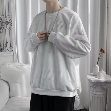 新款 潮牌 ins秋季 套頭 圓領 毛衣 男 潮 寬鬆 男士 休閒 上衣 長袖T恤 男款 簡約素色 針織衫男（B767）