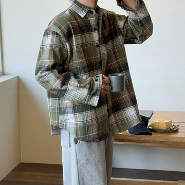 正韓復古質感羊毛格紋內抓絨長袖襯衫 6色 YUPPIE 預購商品 1117
