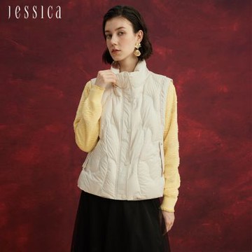 JESSICA - 經典修身百搭立領羽絨背心外套J54904（米）