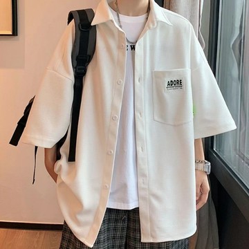 🚀虧本到貨&舒適透氣⚡白色短袖襯衫男生高級休閒襯衣服T恤男生免燙2025年少年幹活印花