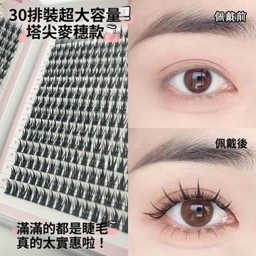 大容量30排懶人睫毛書 塔尖麥穗小惡魔假睫毛 自然仿真假睫毛 單簇新手漫畫混裝假睫毛 靈動捲翹濃密 放大雙眼 根根分明