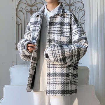 格子風衣男春秋季ins港風痞帥炸街毛呢外套韓版潮流男士呢子大衣