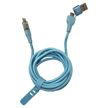 PICKOGEN 皮克全 二合一 Type-C/USB-A-Lightning PD充電線傳輸線 智能斷電 快速 1.8M  藍色  1條