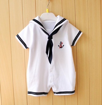 海軍風 嬰兒春裝連體衣服男寶寶潮新生兒哈衣夏裝純棉外出服短袖