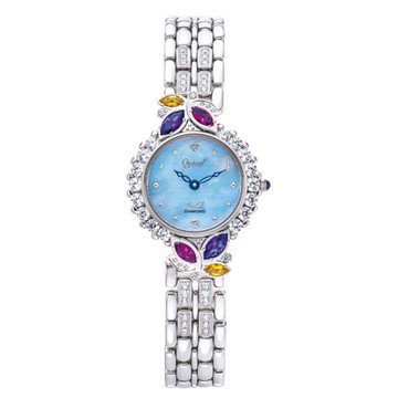 Ogival 愛其華 幸運虹彩天然寶石圓形珠寶錶 380-10DLW 銀色藍面