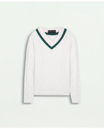 Brooks Brothers Girls Long-Sleeve Tennis Sweater | White | Size 8