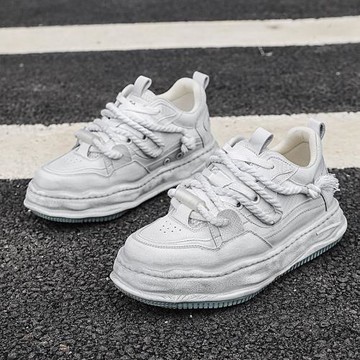 國潮小眾做舊7cm隱形增高鞋男鞋子臟臟溶解鞋男女款休閑情侶板鞋