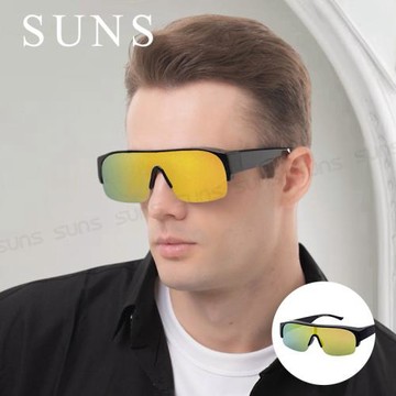 【SUNS】休閒偏光運動眼鏡 橘水銀大框套鏡 抗藍光+抗UV400/防眩光/可單戴/眼鏡族首選