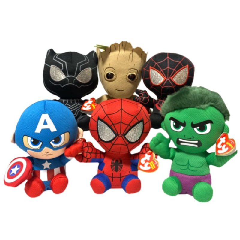 マーベル MARVEL ty ぬいぐるみ 6体セットスパイダーマン ブラック 