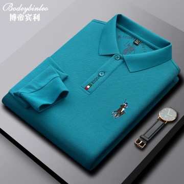 長袖t恤男春秋薄款純棉男裝衫純色休閑男裝體恤上衣翻領品牌衫