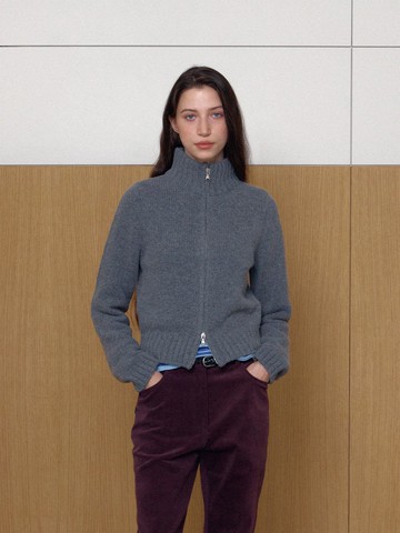 wool zip - up knit - charcoal