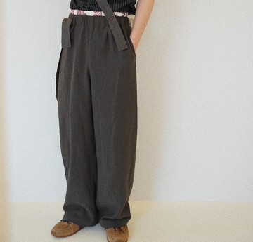 【花落】古典中性復古/苧麻可拆卸背帶直筒褲