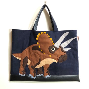 連環畫書包恐龍三角龍藏青牛合成革